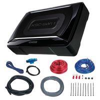 Kenwood KSCSW11 150-Watt Car Audio Compact Powered Subwoofer with Remote Control Bundle Combo With Complete 8 Gauge Amplifier / Woofer / Speaker Installation Kit