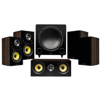 Fluance Signature Series Compact Surround Sound Home Theater 5.1 Channel Speaker System Including Two-Way Bookshelf, Center, Rear Surround Speakers, and DB12 Subwoofer - Walnut (HF51WC)