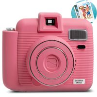 SHARPER IMAGE Instant Camera with Flash and 5 Lighting Modes, Compatible with Instant Mini Film, Prints Photos in Seconds, Capture Memories Indoors or Outdoors! - Pink