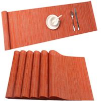 U'Artlines Placemat, Crossweave Woven Vinyl Non-Slip Insulation Placemat Washable Table Mats Set (6pcs placemats+Table Runner, B Orange)