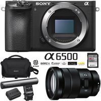 Sony ILCE-6500 a6500 4K Mirrorless Camera Body Bundle with E PZ 18-105mm f/4 G OSS Power Zoom Lens, Gun Zoom Microphone, 64GB Memory Card and Rechargeable Battery Pack