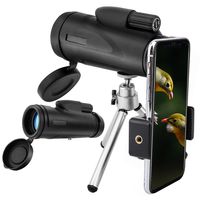 MoKo 12x50 High-Powered Monocular Telescopes, BAK4 HD Prism Waterproof Fogproof Shockproof One Hand Focus with Smartphone Holder for Bird Watching Hiking Camping Travelling Hunting Concerts - Black