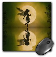 3dRose LLC 8 x 8 x 0.25 Inches Fairy Moon Silhouette On Pond Mouse Pad (mp_17956_1)