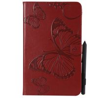 Shinyzone Tablet Leather Case for Samsung Galaxy Tab A 10.1 T580,Embossed Red Butterfly Pattern with Credit Card Slots and Pencil Holder,Auto Sleep and Wake Function Magnetic Flip Stand Cover