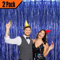 GIFTEXPRESS 2-Pack Foil Fringe Curtains (2, Blue) Party Backdrop/Party Photo Booth Backdrop/Blue Fringe Backdrop