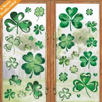 Ivenf St. Patrick's Day Decorations Window Clings Decor, Extra Large Shamrock Decal Stickers for Kids School Home Office Accessories Party Supplies Gifts, 6 Sheets 79 pcs