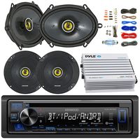 Kenwood KDCBT23 Car Bluetooth Radio USB AUX CD Player Receiver - Bundle Combo with 2X Kicker CSC654 6.5" 300W 2-Way Coaxial Speakers + 2X 6x8 450W Speaker + 4-Channel Amplifier + Amp Kit