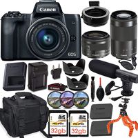 Canon EOS M50 Mirrorless Camera (Black) w/Canon 15-45mm f/3.5-6.3 is STM & EF-M 55-200mm f/4.5-6.3 is STM Lens + M-Adapter & Exclusive Video-Accessory Bundle