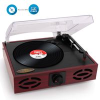 Pyle 3-Speed Stereo Turntable, Classic Vintage Style, Vinyl Record Player, Supports Vinyl to MP3 Recording, with Two Built-in Full Range Speakers. (PVNT7U)