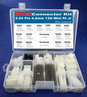 13amp Molex Mini-Fit Jr Terminals Size 18-24 AWG Connector Kit Set (388pcs (2-24 Pin) Natural)