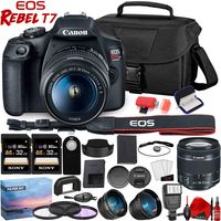 Canon EOS Rebel T7 DSLR Camera with 18-55mm Lens - 24.1 MegaPixel - HD Video - Wi-Fi - (2) 32GB Memory Cards - Creative Filter Kit - Remote - External Flash - 25+ Piece Bundle