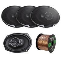 Car Speaker Package Bundle Of 4x (2 Pairs) Kenwood KFC-6995PS 1300-Watt 6x9" Inch 5-Way Black Performance Series Flush Mount Car Coaxial Speakers + Enrock 16-Gauge 50 Feet Speaker Wire