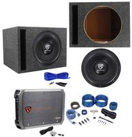 Rockville W12K6D2 V2 12" 2400w Subwoofer+Vented Sub Box+Mono Amplifier+Amp Kit