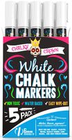 Liquid Chalk Marker Pen - White Dry Erase Marker - Chalk Markers for Chalkboard Signs, Windows, Blackboard, Glass - 6mm Reversible Tip (5 Pack) - 24 Chalkboard Labels Included
