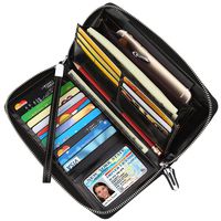 Lavemi Women's RFID Blocking Real Leather Zip Around Wallet Clutch Large Travel Purse Wristlet(Large Size Black)