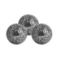 WH Housewares Glass Decorative Balls Set of 3 Glass Mosaic Sphere Diameter 4" (Black Silver)