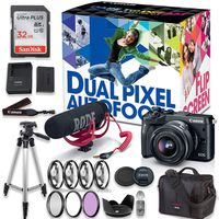 Canon EOS M6 Video Creator Kit (Black) with EF-M 15-45mm f/3.5-6.3 is STM Lens and Rode Video Go Microphone + Canon EOS Bag + 32GB Memory Card and Accessory Kit