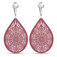 Aloha Earrings Lovely Victorian Filigree Clip On Earrings for Women Clip-ons, Lightweight Teardrop Leaf Dangle (Large Filigree- Pink)