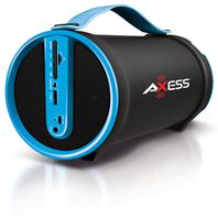 AXESS SPBT1033 Portable Bluetooth Indoor/Outdoor 2.1 Hi-Fi Cylinder Loud Speaker with Built-In 4" Sub and FM Radio, SD Card, USB, AUX Inputs in Blue