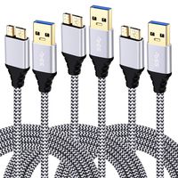 Galaxy S5/Note 3 Charger Cable, Besgoods 3-Pack Braided 6ft USB 3.0 Cable Type A to Micro B Fast Data Charger Cable Compatible for Hard Drive, Samsung Galaxy S5, Note 3, Camera - White