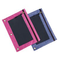 3 Rings Binder Pencil Pouch with Black Dismountable Zipper Puller, Pencil Case with Double Pocket and Mesh Window (Blue&Pink)