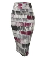 WB1304 Womens Print Midi Pencil Skirt L Wine_Black