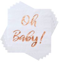Baby Shower Napkins - 100 Pack White Disposable Paper Cocktail Napkins with Rose Gold Foil"Oh Baby!" Folded 6.5" x 6.5" for Baby Shower Party