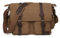 Sechunk Vintage Military Leather Canvas Laptop Bag Messenger Bags Medium