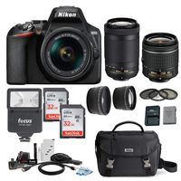 Nikon D3500 DSLR Camera with AF-P 18-55mm and 70-300mm Zoom Lenses with Total of 64GB Card (2 X 32) and Accessory Bundle