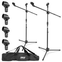 Universal Adjustable Tripod Microphone Stand - Pair of Heavy Duty Lightweight Professional Compact Extendable Stage Studio Floor Standing Boom Mic Holder w/ Carry Bag, 5/8" Adapter - Pyle PMKSKT35