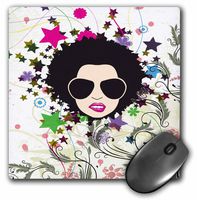 3D Rose"Urban Grunge Pop Art Floral Bliss Attitude Diva Girl with Afro and Shades Modern Vector Art" Matte Finish Mouse Pad - 8 x 8" - mp_119075_1