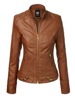 Lock and Love LL WJC747A Womens Dressy Vegan Leather Biker Jacket S Camel