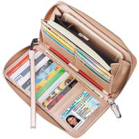 Lavemi Women's RFID Blocking Real Leather Zip Around Wallet Clutch Large Travel Purse Wristlet(Large Size Pebbled Champagne Gold)