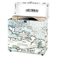Victrola Vintage Vinyl Record Storage Carrying Case for 30+ Records, Retro Map