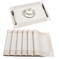 U'Artlines Placemat, Crossweave Woven Vinyl Non-Slip Insulation Placemat Washable Table Mats Set (6pcs placemats, Cream White)