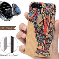 Elephant Phone Case Compatible with iPhone 8, 7, 6/6S and Magnetic Mount-iProductsUS Wood Cases Printed Colorful Elephant, Built-in Metal Plate, TPU Rubber Shockproof Covers (4.7")