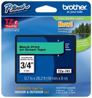 Brother Laminated Tape Black on Green, 18mm (TZe741)