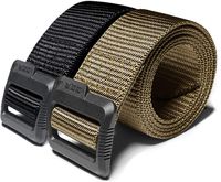 CQR Tactical (2-Pack) Belt Assurance Nylon Webbing EDC Duty 1.5 inches Belt, 2pack Flip Tab(mzt21) - Black/Khaki, XL(w40-42)