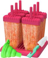 Set of 6 Reusable Popsicle Molds Ice Pop Molds Maker by Ozera, With Silicone Funnel & Cleaning Brush, Pink
