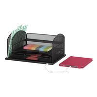 Safco Products 3234BL Onyx Mesh Powered Charging Station Desktop Organizer with 3 Drawers and USB port, Black