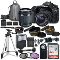 Canon EOS 80D Digital SLR Camera with Canon EF-S 18-55mm is STM Lens + Sandisk 32GB SDHC Memory Cards + Accessory Bundle