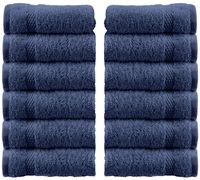 White Classic Luxury Cotton Washcloths - Large Hotel Spa Bathroom Face Towel | 12 Pack | Navy Blue