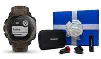 Garmin Instinct Tactical (Coyote Tan) Beat Yesterday Gift Box Bundle | +HD Screen Protectors, PlayBetter Portable Charger, Car/Wall Adapters & Protective Case | Rugged US Military 810G, Stealth Mode