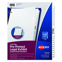 Avery Premium Collated Legal Exhibit Divider Set, Avery Style, 1-25 and Table of Contents, Side Tab, 8.5 x 11 Inches, 1 Set (11370), White