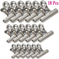 Jxystore Chip Clips Bag Clips Food Clips, 18 Pack 3 Size Heavy Duty Stainless Steel Clips for Bag, All-Purpose Air Tight Seal Clip Cubicle Hooks for Office School Home