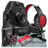 Zoom Q2n Handy Video Recorder Deluxe Bundle with Stereo Headphones + Clip Clamp + 32 GB SD + AA Batteries w/Charger + FiberTique Cleaning Cloth