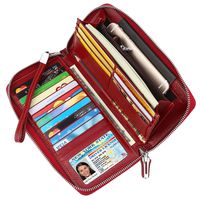 Lavemi Women's RFID Blocking Real Leather Zip Around Wallet Clutch Large Travel Purse Wristlet(Large Size Deep Red)