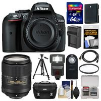Nikon D5300 Digital SLR Camera Body (Black) with 18-300mm VR Lens + 64GB Card + Case + Flash + Battery/Charger + Tripod Kit