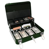 Certus Global Large Green Cash Box with Money Tray, Secure Lock, Cantilever Coin Tray 4 Bills/ 5 Coins (Green)