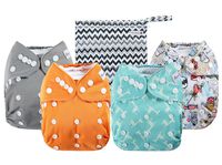 Anmababy 4 Pack Adjustable Size Waterproof Washable Pocket Cloth Diapers with 4 Inserts and Wet Bag(Blue)